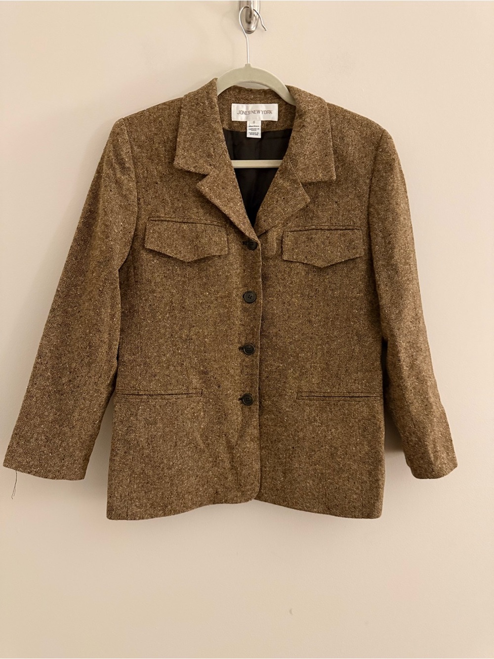 Jones New York Brown Tweed Wool Blend Blazer Size 8 Career Office Jacket - Picture 2 of 12